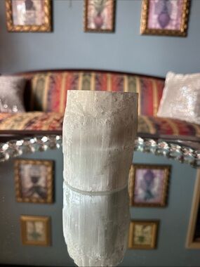 Natural White Selenite Tea light or Votive Candle holder Tower